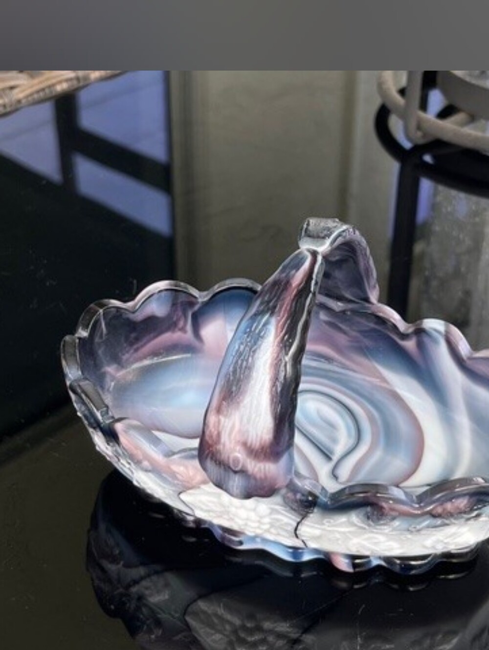 Westmoreland‎ Purple & White Slag Glass Handled Basket Dish Stunning Vintage! - Picture 9 of 12